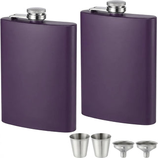 ROMORC 2 Pack Hip Flasks for Liquor Matte Black 8 Oz Stainless Steel Leak-proof Thin Flasks with 2pcs Funnels and Cups for Wedding Party, Groomsman, Bridesmaid, Gift (Black)