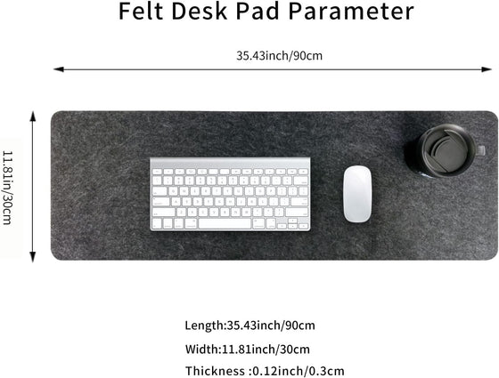 Felt Desk Mat | Computer Mat for Desk(36x12Inches) | Large Felt Mouse Pad and Keyboard Mat | Desk Protector for Office | Dark Gray - hover image