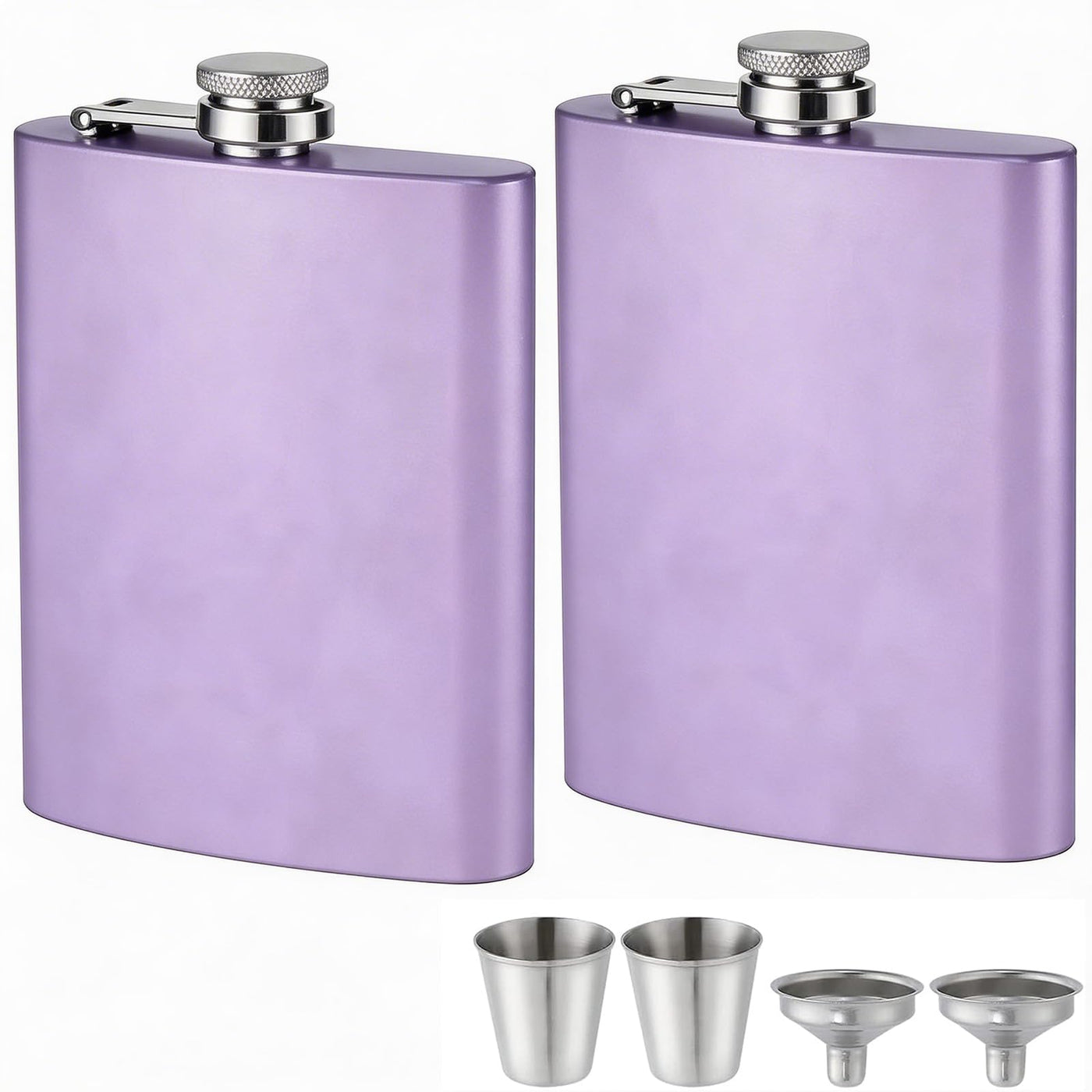 ROMORC 2 Pack Hip Flasks for Liquor Matte Black 8 Oz Stainless Steel Leak-proof Thin Flasks with 2pcs Funnels and Cups for Wedding Party, Groomsman, Bridesmaid, Gift (Black)