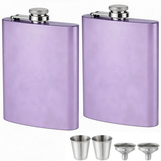ROMORC 2 Pack Hip Flasks for Liquor Matte Black 8 Oz Stainless Steel Leak-proof Thin Flasks with 2pcs Funnels and Cups for Wedding Party, Groomsman, Bridesmaid, Gift (Black)