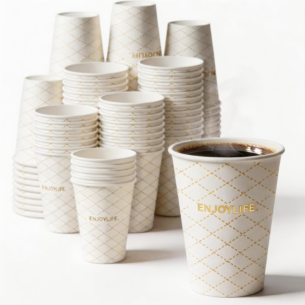 MOUMOULIFE 12 oz Disposable Paper Coffee Cups, 100 Count – Leak-Resistant White Cups for Hot & Cold Drinks, Ideal for Office, Party, Travel, To Go & Daily Use
