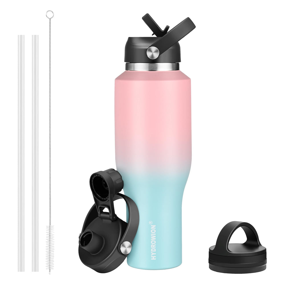 HYDROWION 32oz Stainless Steel Water Bottle(Cold for 48 Hrs, Hot for 24 Hrs), Double Wall Vacuum Insulated Water Flask with Straw Lid, Spout Lid and Flex Cap, Fit in Any Car Cup Holder, Cobalt