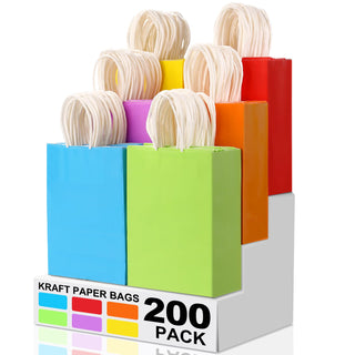 XPCARE 32Pcs Paper Gift Bags, 5.25x3.25x8.25'' Kraft Paper Party Favor Bags Bulk Rainbow Goodie Bags Small Gift Bags with Handles for Kids Birthday Baby Shower Crafts Wedding Party Supplies (6 Colors)
