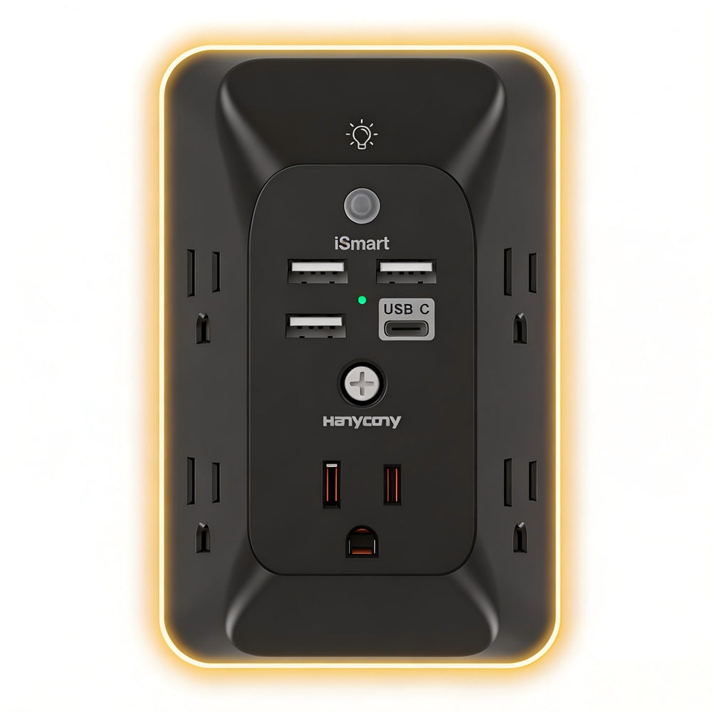 Outlet Extender with Night Light, HANYCONY Multi Plug Outlet, USB Wall Charger Surge Protector 4 USB Ports(1 USB C), Power Strip Electrical Outlet Splitter Expander for Home Office Dorm Room, ETL