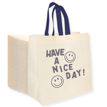 Bagways 30 PACK Reusable Grocery Bags with Handles, Durable, Foldable, Washable Eco-Friendly Shopping Totes, 14x6.5x14 Inch, Beige/Green Eco Doodles Design