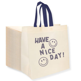 Bagways 30 PACK Reusable Grocery Bags with Handles, Durable, Foldable, Washable Eco-Friendly Shopping Totes, 14x6.5x14 Inch, Beige/Green Eco Doodles Design