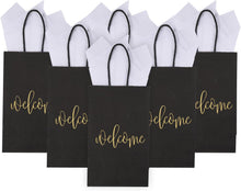 50 Pack Small Welcome Gift Bags 9x5.5x3.15 Inch with 50 Sheets White Tissue Paper for Wedding Hotel Guests, Black Party Favor Bags with Handles for Engagements, Baby Showers, Birthday Goodies