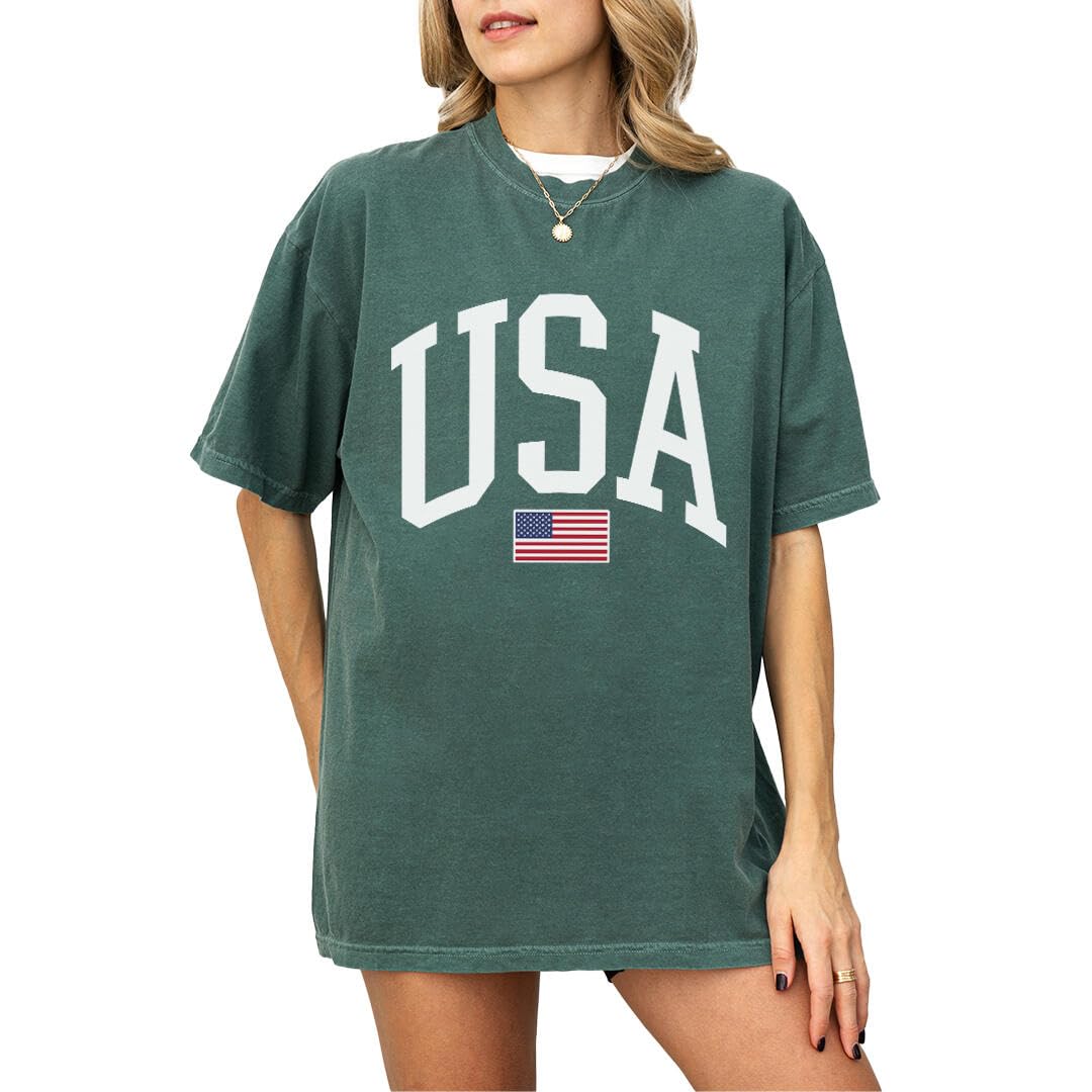 USA T-Shirt for Men, Women, Unisex - Vintage American Flag Graphic Tee - Patriotic Short Sleeve Crew Neck Top - 100% Cotton