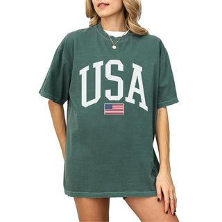 USA T-Shirt for Men, Women, Unisex - Vintage American Flag Graphic Tee - Patriotic Short Sleeve Crew Neck Top - 100% Cotton