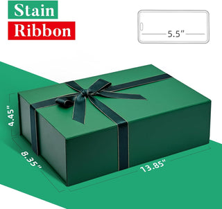 LIFELUM Green Gift Box for Presents 1 Pack 13.85 x 8.35 x 4.45 inch Big Decorative Large Gift Box for Clothes with Magnetic Lids Luxury Accessories Card, Ribbon, Filler,Sticker
