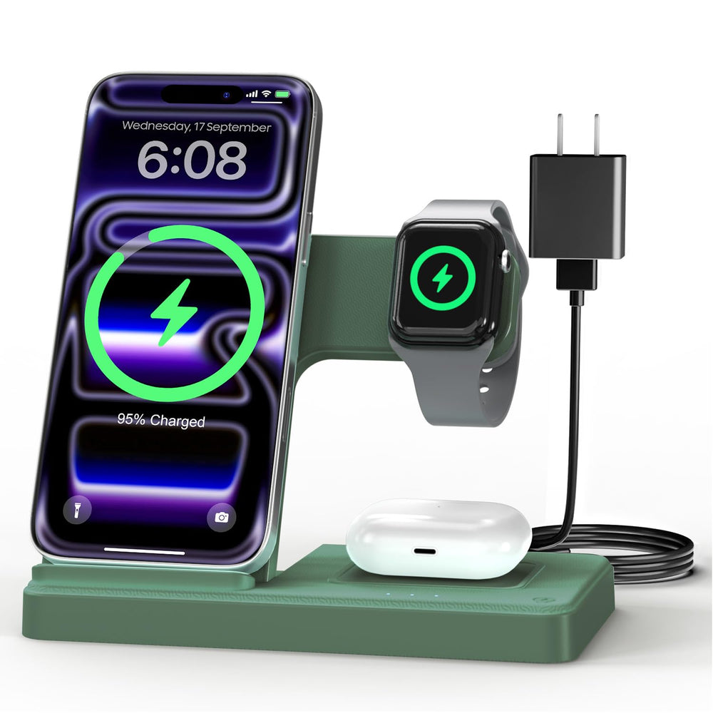 Wireless Charger iPhone Charging Station: 3 in 1 Charger Stand Multiple Devices for Apple - iPhone 17 16e 16 15 14 Pro Max 13 12 11 - Watch 11 10 9 8 7 6 5 4 3 2 SE and Ultra Series - Airpods 4 3 Pro