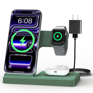 Wireless Charger iPhone Charging Station: 3 in 1 Charger Stand Multiple Devices for Apple - iPhone 17 16e 16 15 14 Pro Max 13 12 11 - Watch 11 10 9 8 7 6 5 4 3 2 SE and Ultra Series - Airpods 4 3 Pro
