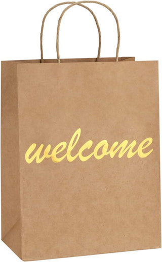 BagDream Brown Gift Bags with Handles 25Pcs 8x4.25x10.5 Welcome Paper Gift Bags for Shopping, Wedding Birthday Party Favor, Retail, Merchandise, Business, Recycled Medium Paper Sacks