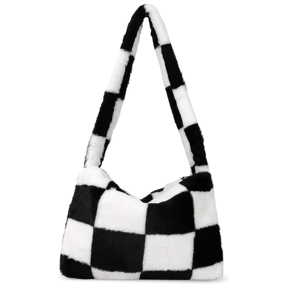 Fuzzy Tote Bag Y2K Fluffy Shoulder Bag Women Furry Purse Large Cute Plush Bag Ladies Faux Fur Bag for Autumn and Winter