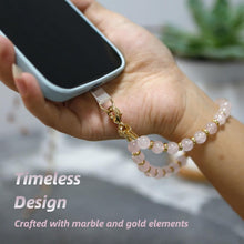 Marble Beaded Phone Wrist Strap,Detachable Phone Bracelet Strap with Tether Tab,Hands-Free Wristlet Strap (Rose Quartz)