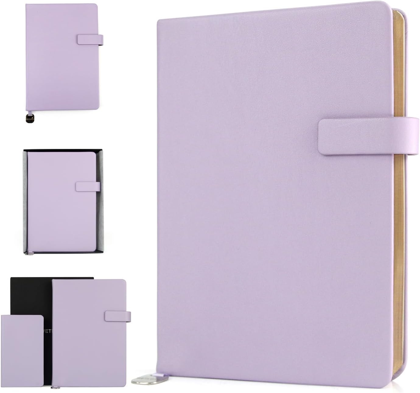 A5 Hard Cover Lined Notebook, Pen Holder & Gold Edges, 180° Lay Flat Journal, Large 5.7 x 8.4 in, Bookmark & Gift Box, Business Notebook for Work, Study, Travel(Light Purple)