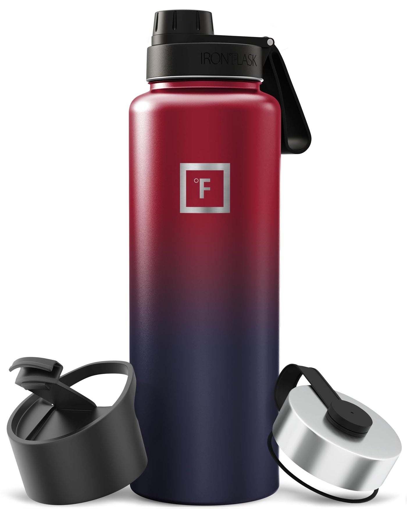 IRON °FLASK Camping & Hiking Hydration Flask with Straw, Wide Mouth Insulated Stainless Steel Sports Water Bottle - 40 oz Midnight Black