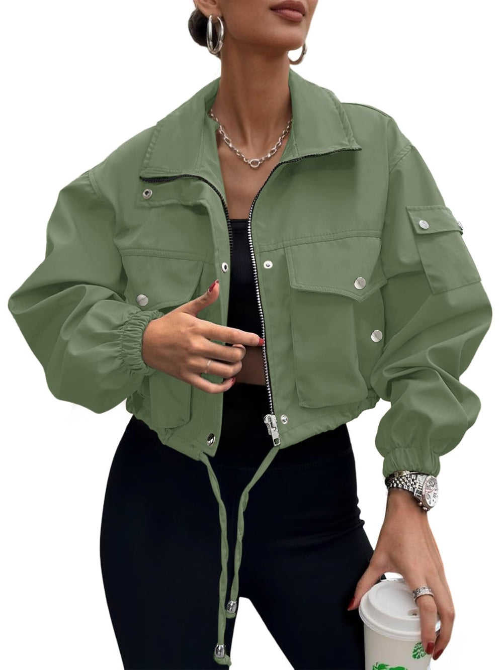 UEAL Womens Cropped Bomber Jacket 2026 Trendy Zip Up Lightweight Utility Anorak Coat With Pockets