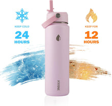 ThermoProof Double-Walled Vacuum Insulated Stainless Steel Water Bottle - Wide Mouth Canteen, Straw Lids, Dishwasher Safe, Reusable, Leakproof, Hot & Cold for Men, Women - 24oz (pink)