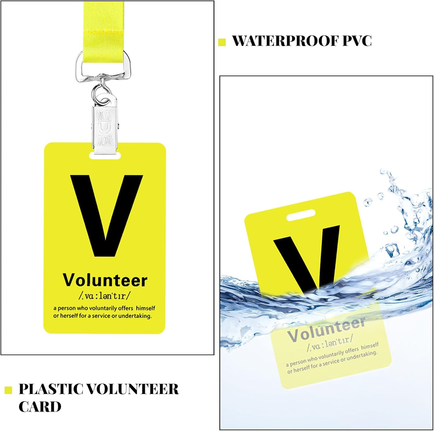 Fulmoon 50 Sets Volunteer Lanyards Bulk Breakaway Volunteer Lanyards and Badges with Clips for Event Fundraising Donation Activities