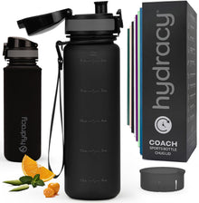 Hydracy Water Bottle with Time Marker -Large BPA Free Water Bottle & No Sweat Sleeve -Leak Proof Gym Bottle with Times to Drink - Ideal for Fitness Sports & Outdoors