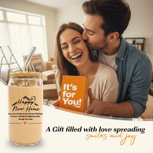 wtisan Housewarming Gifts for New Home - Sweet Home Aesthetic Can Shaped Glass Cup, 16oz Iced Coffee Tumbler - House Warming Gift Ideas with Lid, Straw & Card for Couple, New Homeowner