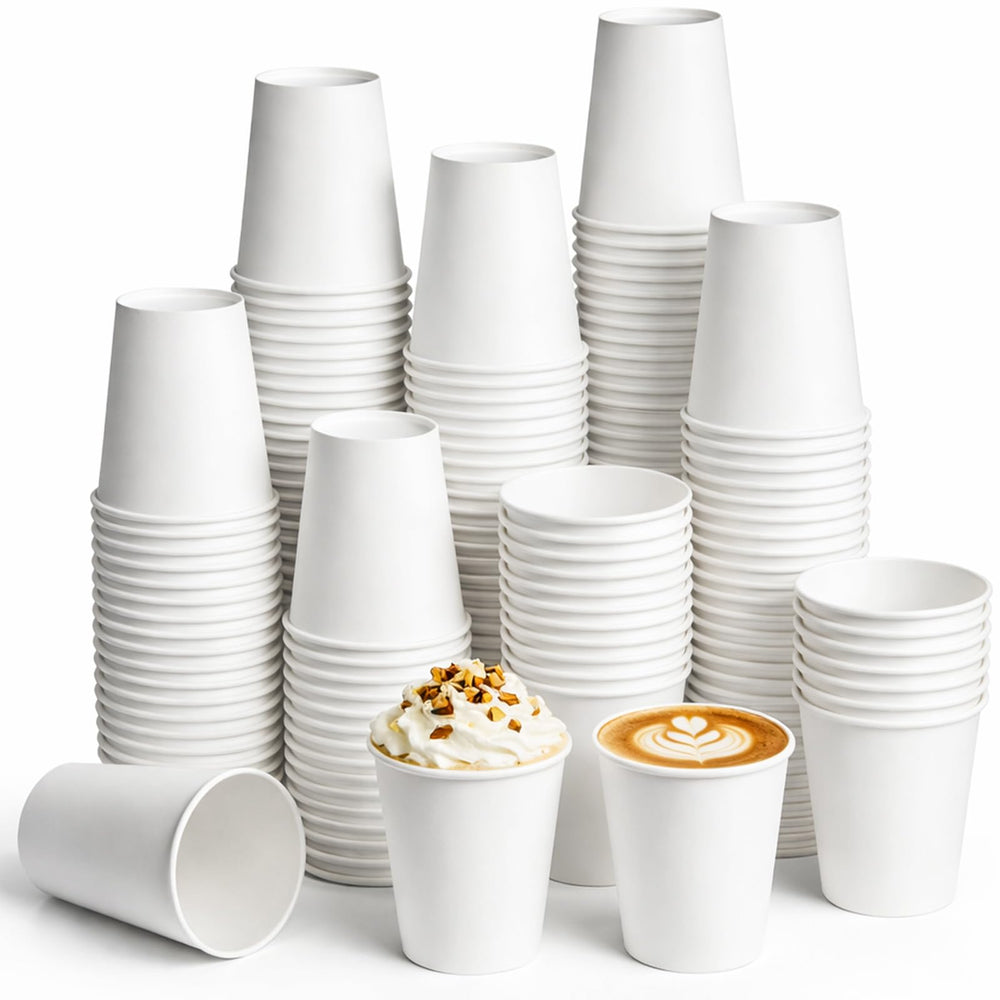Paper Coffee Cups 12 oz, 100 Pack White Disposable Cups for Hot & Cold Beverages, Sturdy with Leak-Resistant Lining, Ideal for Home, Small Office, Party and Travel
