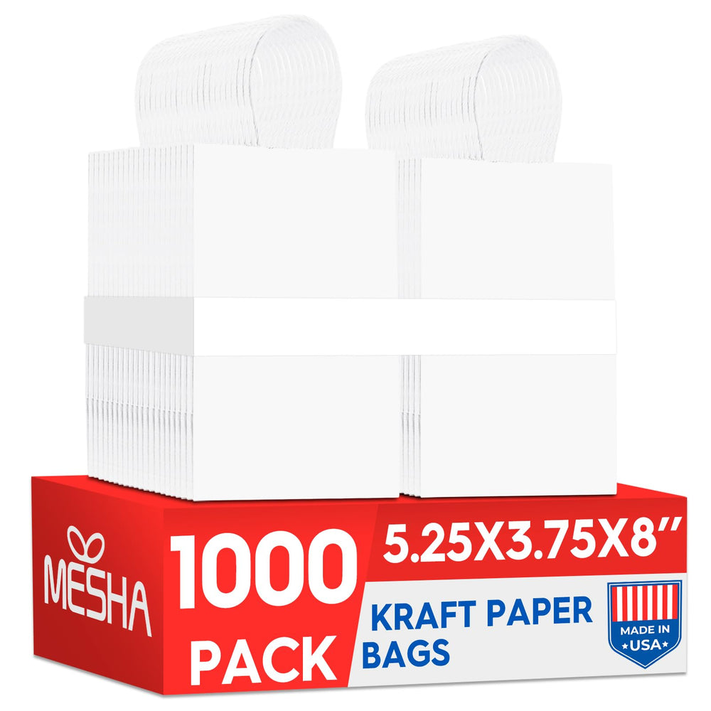 MESHA Brown Paper Bags 8x4.25x10.5 Inch 20Pcs, Paper Bags with Handles, Sturdy Brown Gift Bags for Retail, Birthday Party Favors, Shopping, Small Business (Made in USA)