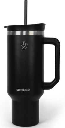 40oz Tumbler with Handle and Straw Insulated Stainless Steel Travel Mug Vacuum Double Wall Coffee Cup Leak Resistant Lid BPA-Free Cup Holder Friendly for Hot & Cold Drinks, Black