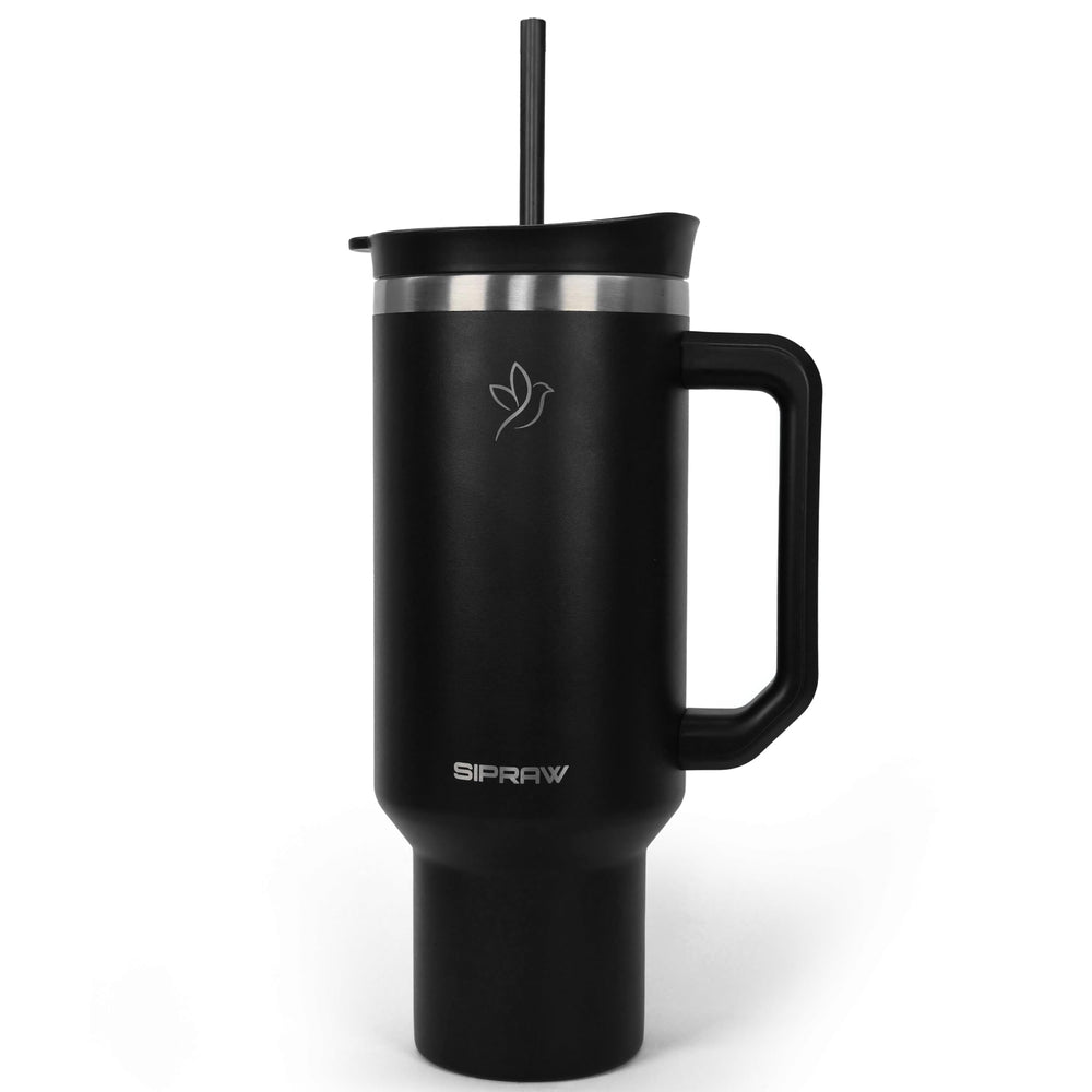 40oz Tumbler with Handle and Straw Insulated Stainless Steel Travel Mug Vacuum Double Wall Coffee Cup Leak Resistant Lid BPA-Free Cup Holder Friendly for Hot & Cold Drinks, Black