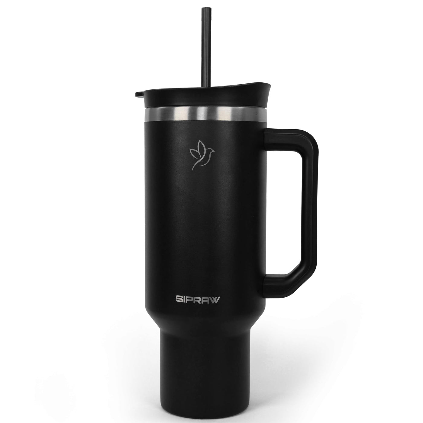 40oz Tumbler with Handle and Straw Insulated Stainless Steel Travel Mug Vacuum Double Wall Coffee Cup Leak Resistant Lid BPA-Free Cup Holder Friendly for Hot & Cold Drinks, Black