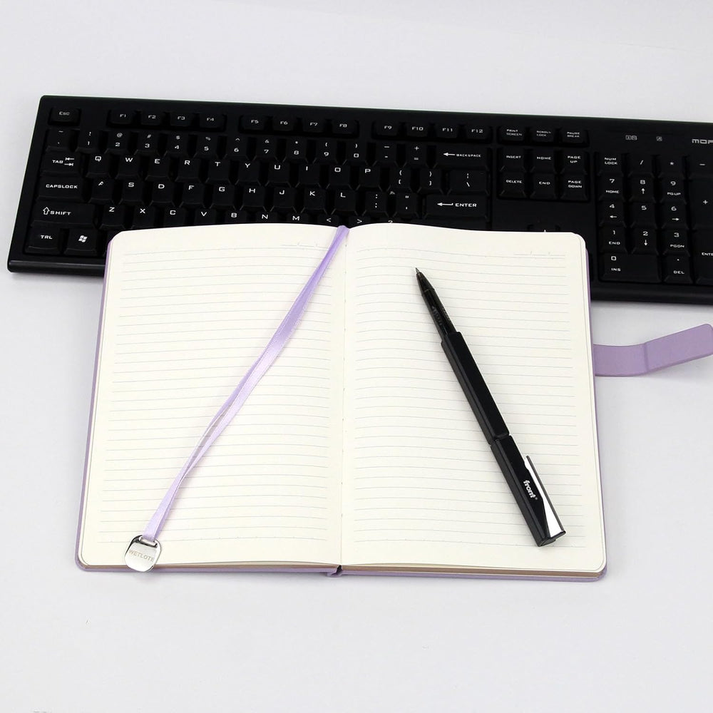 A5 Hard Cover Lined Notebook, Pen Holder & Gold Edges, 180° Lay Flat Journal, Large 5.7 x 8.4 in, Bookmark & Gift Box, Business Notebook for Work, Study, Travel(Light Purple)