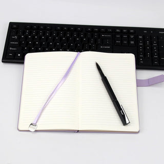 A5 Hard Cover Lined Notebook, Pen Holder & Gold Edges, 180° Lay Flat Journal, Large 5.7 x 8.4 in, Bookmark & Gift Box, Business Notebook for Work, Study, Travel(Light Purple)