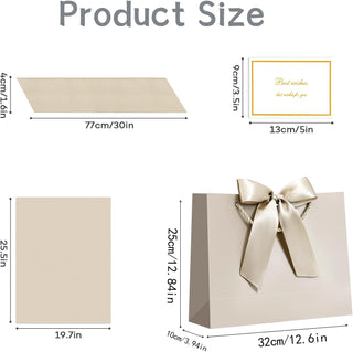JMANNI Gift Bags with Handles, 13” Medium Gift Bag for Presents, 1 Pcs Bags with 2 Tissue Paper and 1 Cards for Graduation Baby Shower Wedding Fathers Day Mother's Day Birthday Party（champagne gold）