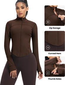 AVGO Women's Cropped Running Workout Jackets Zip Slim Fit Athletic Tops with Thumb Holes