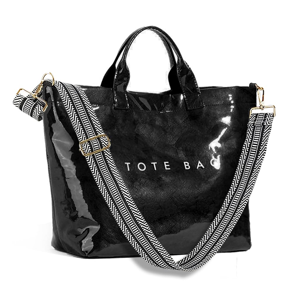 KAMEILONG Women's Large PVC Tote Bag Letters Print Handbags Paper Shoulder Bag Clear Shopping Hobo Bag