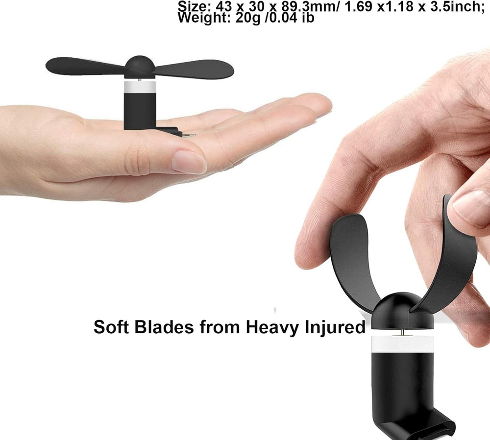 Sokelinn-six Type C Phone Fan, Mini USB C Cooling Hand Fans Portable Summer Cooler for ipad Type C Plug Devices-2 Pieces (Black)