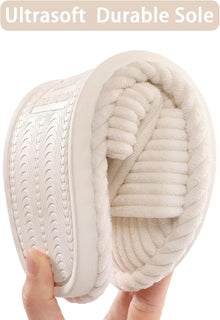 Evshine House Slippers for Women Memory Foam Bedroom Slippers Corduroy Open Toe Slides Shoes Indoor and Outdoor
