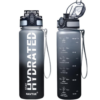 Water Bottle, 16.9 OZ Sports Water Bottles with Time Marker Wide Mouth, Motivational and Leakproof Drink Bottle, BPA Free Tritan with Carry Strap for Gym Fitness Outdoor(1 Bottle)