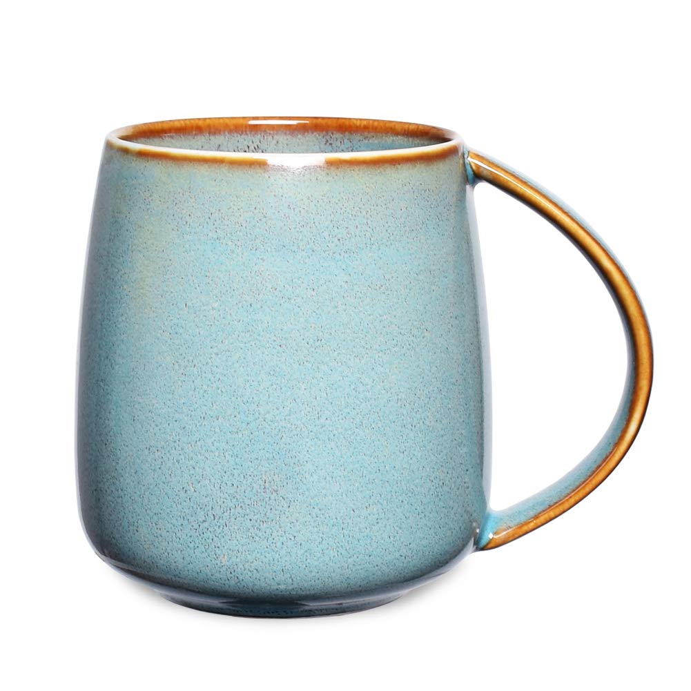 Bosmarlin Matte Ceramic Coffee Mug, Tea Cup for Office and Home, 13 oz, Dishwasher and Microwave Safe, 1 Pack (Lake Blue(Glossy))