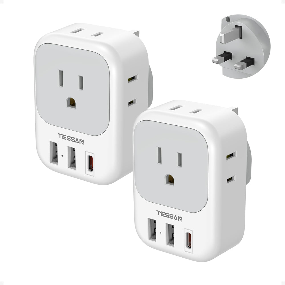 TESSAN 2 Pack European Travel Plug Adapter, Europe Power Converter 4 Outlets 3 USB(1 USB C PD 20W), Type C International Adaptor to Italy Spain France Portugal Iceland Germany, EU Travel Essentials