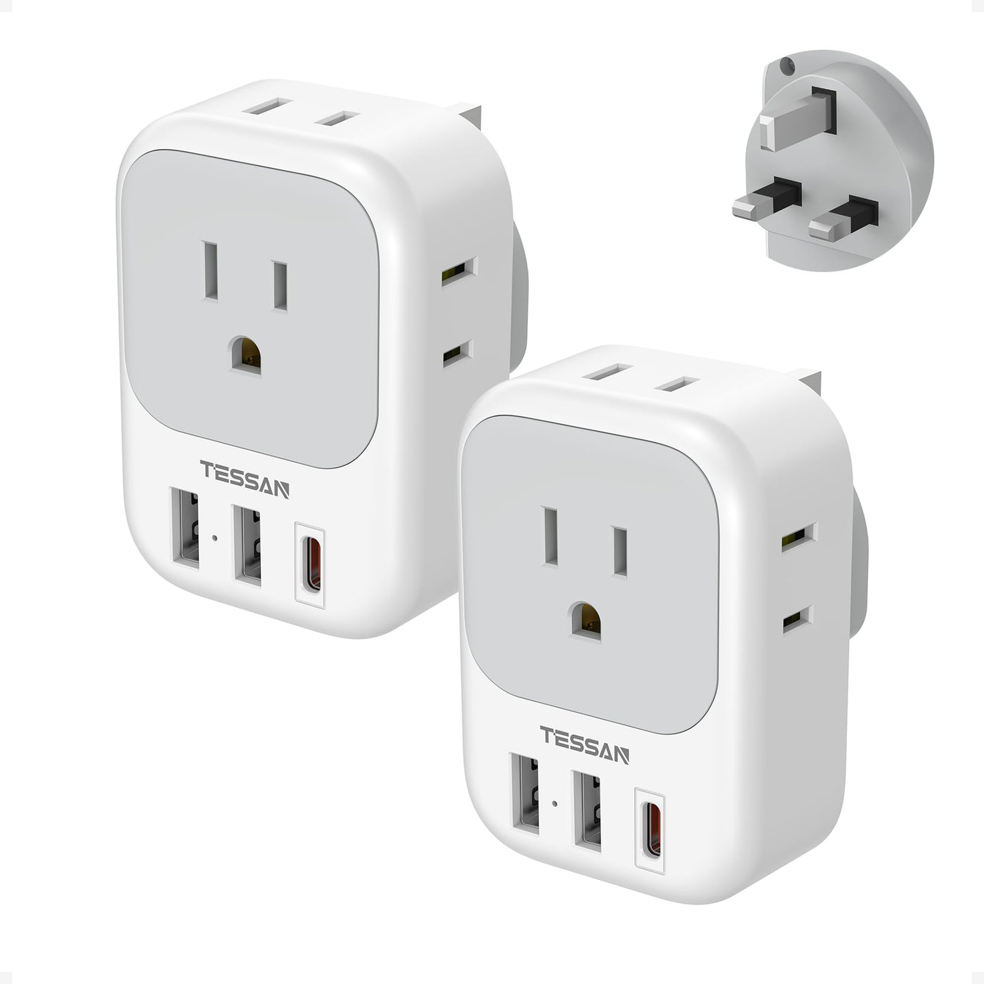 TESSAN 2 Pack European Travel Plug Adapter, Europe Power Converter 4 Outlets 3 USB(1 USB C PD 20W), Type C International Adaptor to Italy Spain France Portugal Iceland Germany, EU Travel Essentials