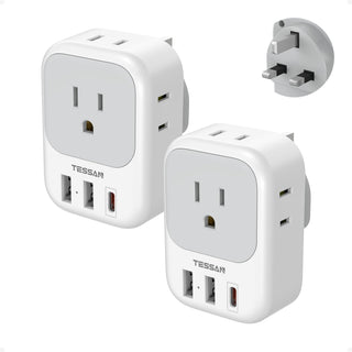 TESSAN 2 Pack European Travel Plug Adapter, Europe Power Converter 4 Outlets 3 USB(1 USB C PD 20W), Type C International Adaptor to Italy Spain France Portugal Iceland Germany, EU Travel Essentials