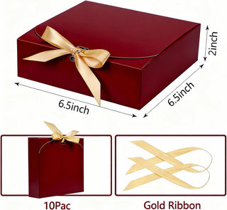 WLUSEAXI 10pack Gift Boxes with Lids, 6.5''x6.5''x2'' Red Gift Boxes For Presents, Paper Boxes with Ribbon for Birthday Wedding Party Chocolate Candy
