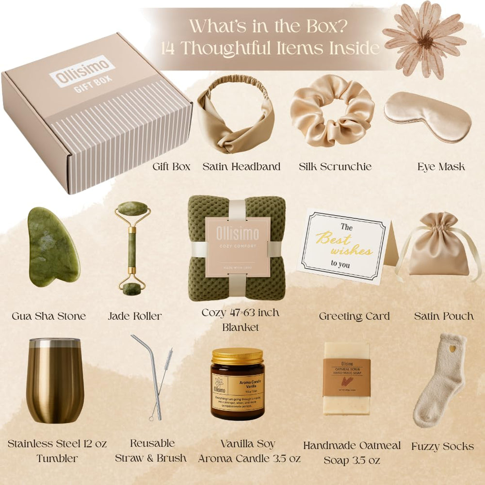 Luxury Spa Gift Basket for Women Self Care Kit, Hug in a Box, Get Well Soon Package, Thinking of You Gift, Birthday Box, Relaxing Set, Sympathy Present for Her, Mom, Wife, Sister, Friend