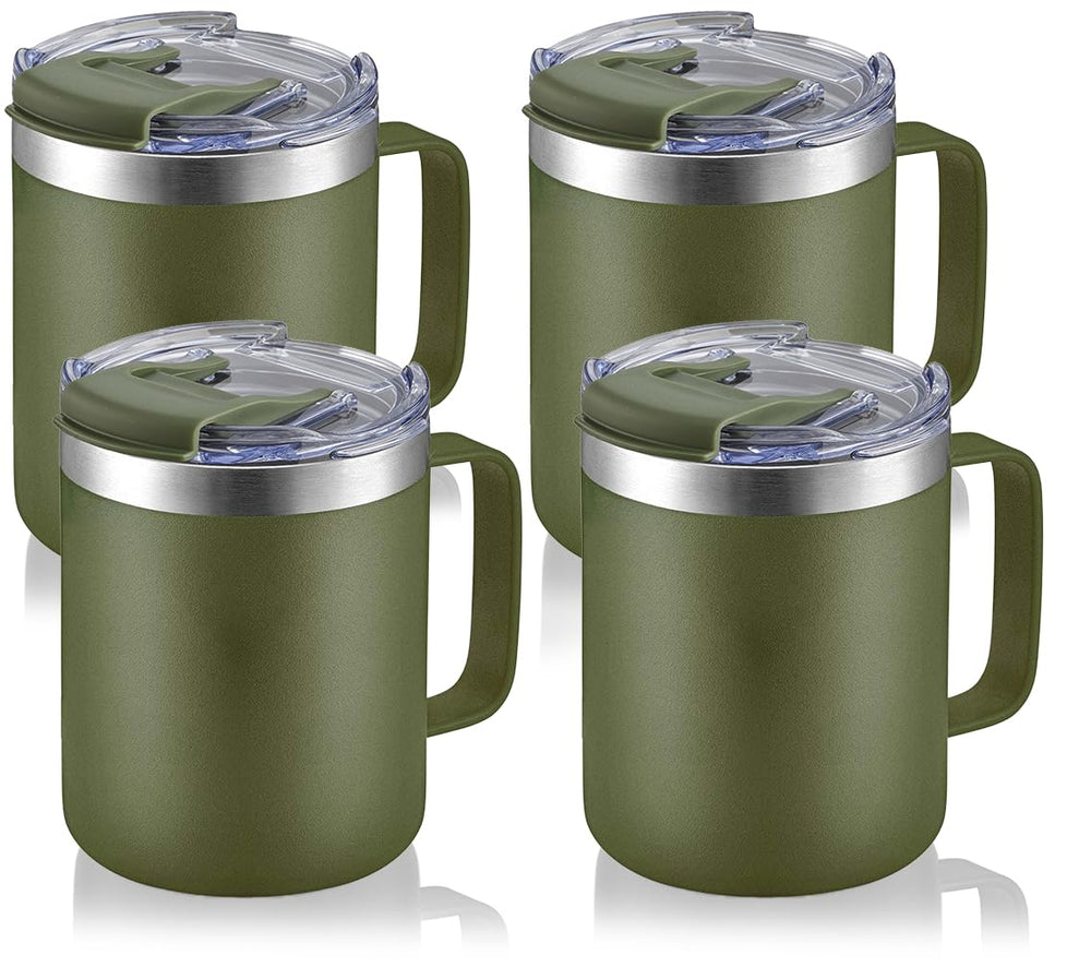12oz Stainless Steel Insulated Coffee Mug with Handle, Double Wall Vacuum Travel Mug, Tumbler Cup with Sliding Lid, Navy
