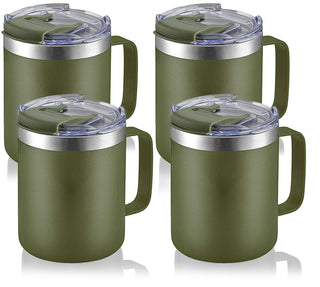 12oz Stainless Steel Insulated Coffee Mug with Handle, Double Wall Vacuum Travel Mug, Tumbler Cup with Sliding Lid, Navy