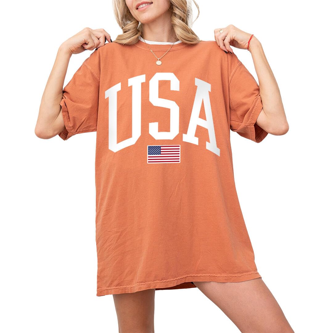 USA T-Shirt for Men, Women, Unisex - Vintage American Flag Graphic Tee - Patriotic Short Sleeve Crew Neck Top - 100% Cotton