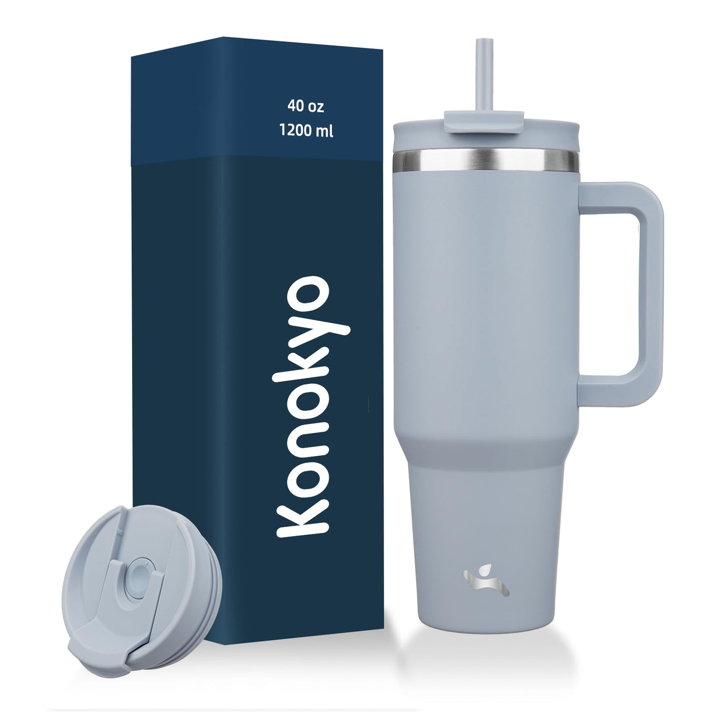 Konokyo 40 oz Tumbler with Handle and 2 Straws,2 in 1 Lid Insulated Water Bottle Stainless Steel Travel Coffee Mug,Mint