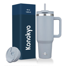Konokyo 40 oz Tumbler with Handle and 2 Straws,2 in 1 Lid Insulated Water Bottle Stainless Steel Travel Coffee Mug,Mint